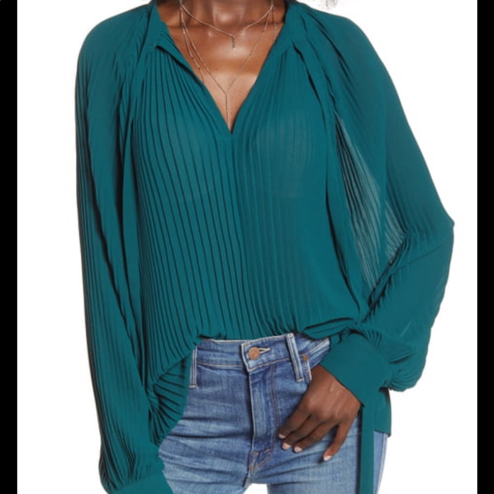 Melissa Paige Blue Pleated Blouse